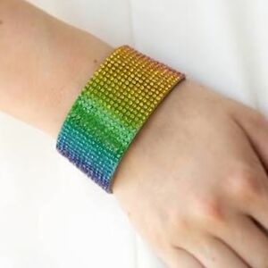 Wide Over The Rainbow Ombre Crystal Beaded Unisex Suede Leather Wrap Bracelet